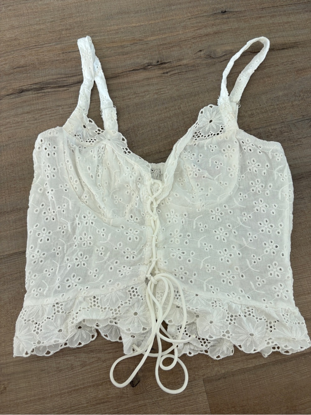 Edikted White Eyelet Lace Crop Cami